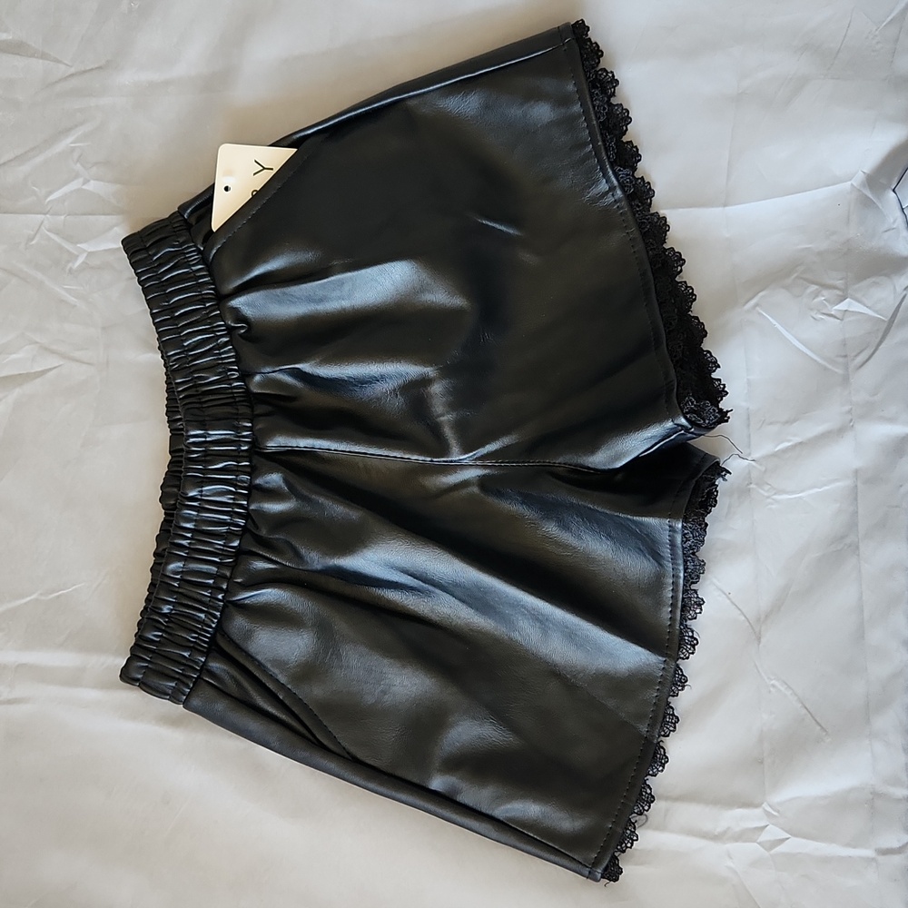 NWT Lace Trim Faux Leather Shorts
